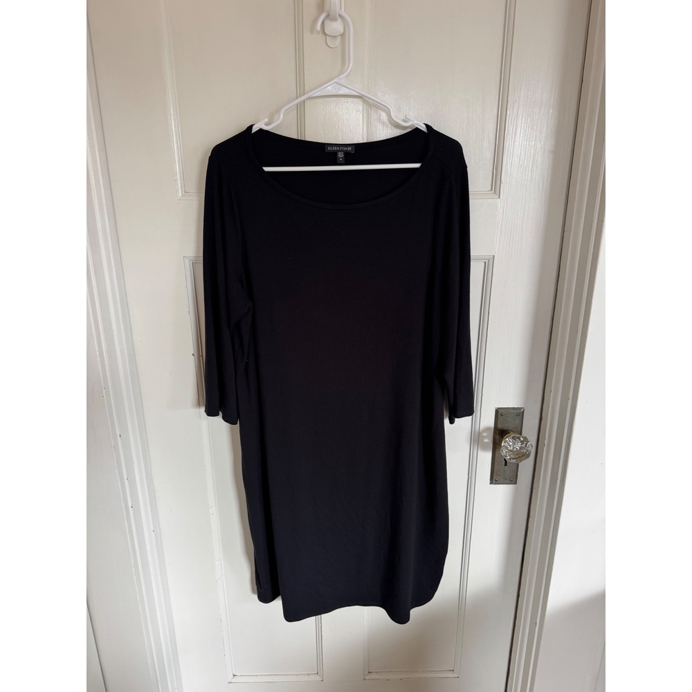 Eileen Fisher black long sleeve viscose dress size xl